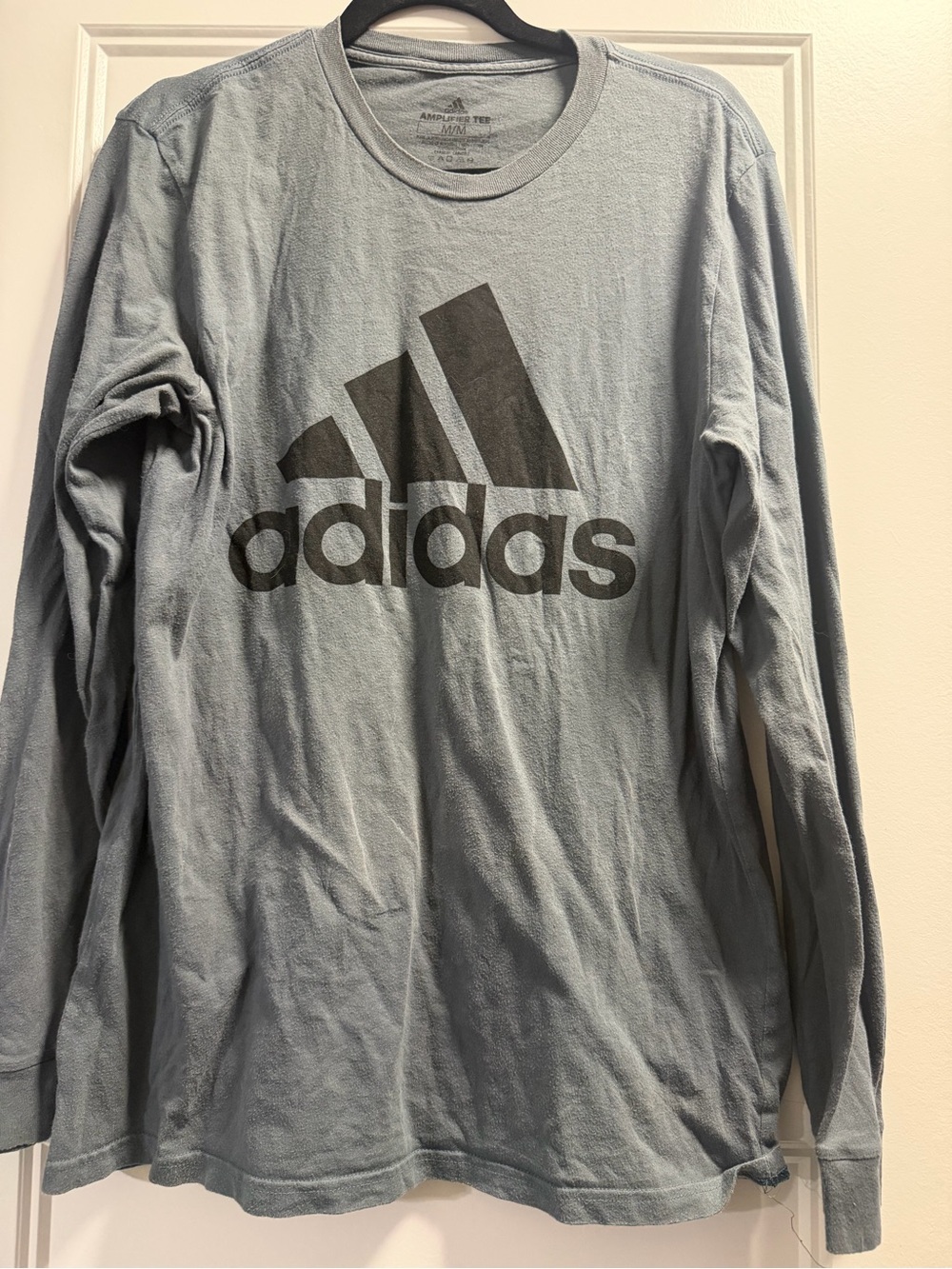 adidas Light Blue Long Sleeve Logo Shirt with Dark Gray Print